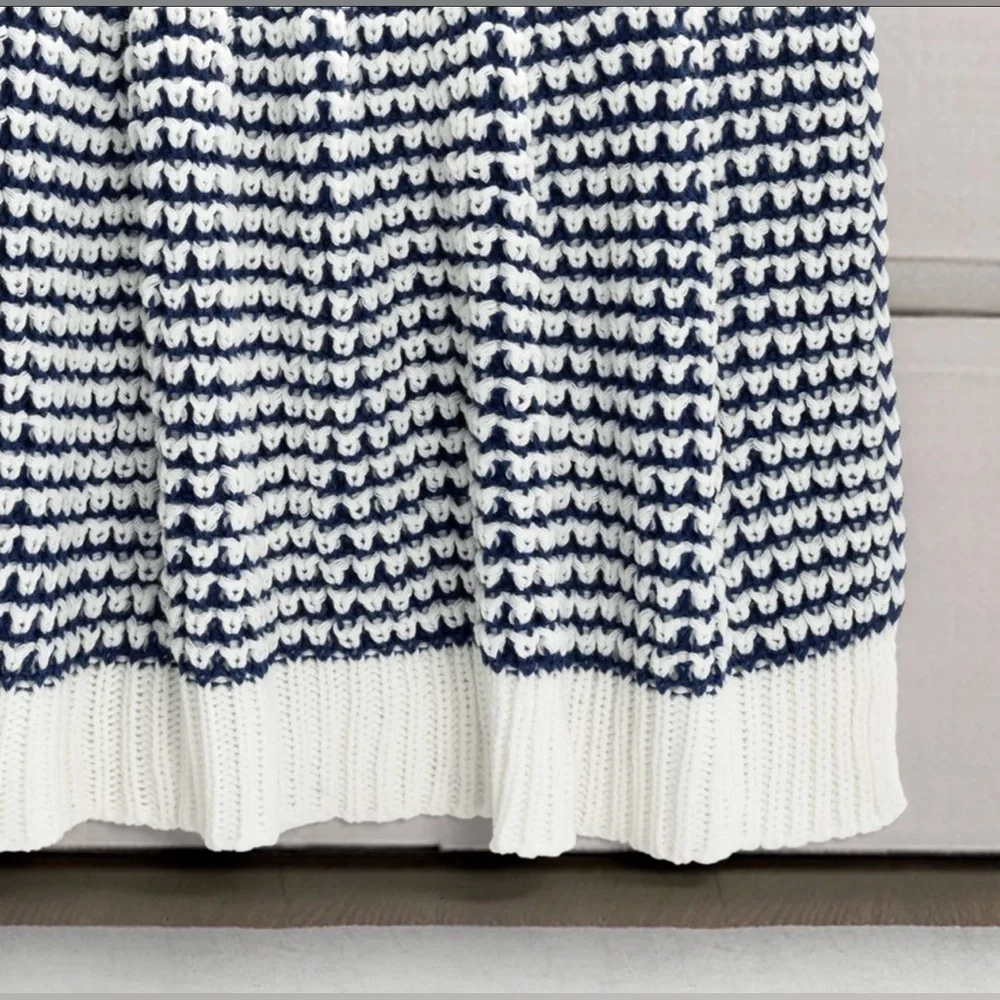 NWT Lush Decor Navy White Knitted Throw Blanket Home Cozy Knit Winter Warm Boho